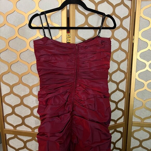 Vintage Tadashi Size M Burgundy Ruched Strapless Evening Long Mermaid Gown Dress - Picture 7 of 16
